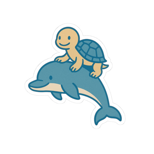 Chill Turtle Riding Dolphin